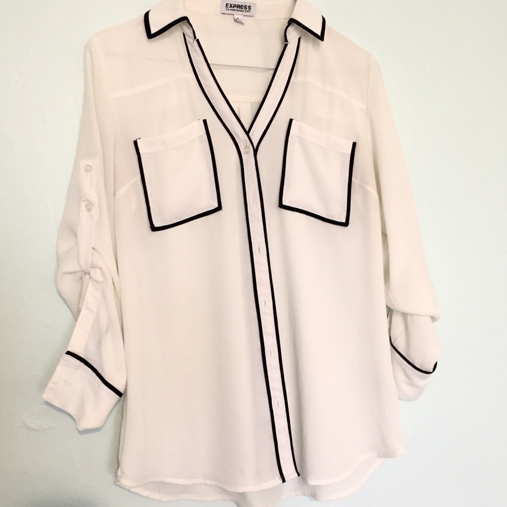 Express Portofino Shirt White Black Trim S